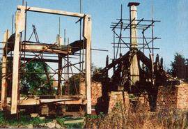 Trestle with buck shown during assembly at ground level, post mill, Chinnor