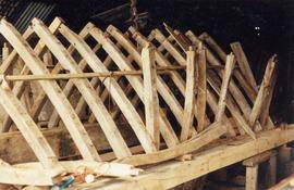 Roof ridge timbers test-fitted in workshop, post mill, Chinnor