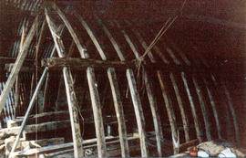 Roof timbers test-fitted in workshop, post mill, Chinnor