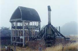 Trestle with buck on ground under construction, post mill, Chinnor