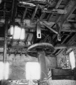 Crown wheel, shaft and stones, Frogmore Mill, East Meon
