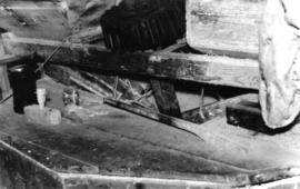 Top of millstone case showing horse and part of hop, post mill, Drinkstone