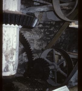 View of the Waterwheel, Pitwheel and Wallower, Heron Mill, Beetham, Cumbria