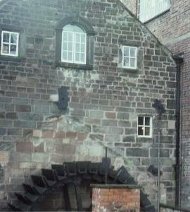 Brindley's Mill, Leek - gable end of mill and waterwheel