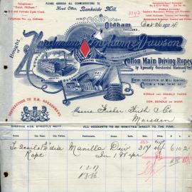 Billhead receipt of Hardman, Ingham and Dawson, rope manufacturers