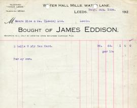 Billhead receipt of James Eddison of Water Hall Mill, Leeds