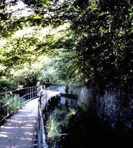 Wookey Hole Mill, east leat to turbines, view to north