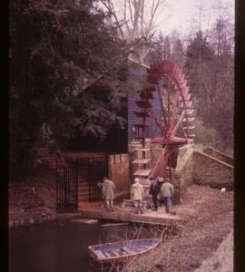 Painshill Park Waterwheel, Cobham, Surrey with house