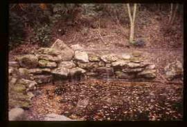 View of cascade at Painshill Park Waterwheel, Cobham, Surrey
