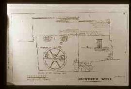 Dowrich Mill, Sandford, Devon, finished drawing: waterwheel side
