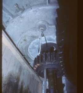 Layham Mill, Suffolk, cast iron pan supporting stones