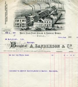 Billhead receipt of A Sanderson and Co, Hull