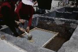 Dege Papermaking Pouring pulp in mould.