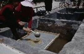 Dege Papermaking Pouring pulp in mould.