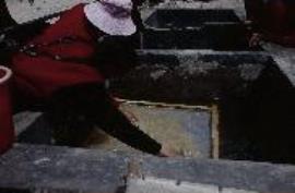 Dege Papermaking Spreading pulp in mould.