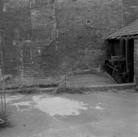 Peel Mill, Winshill - marks on wall of "biscuit factory" showing site of waterwheel