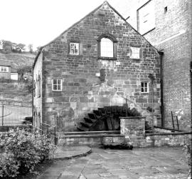 Brindley's Mill, Leek - gable end of mill, with waterwheel