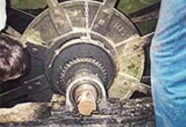 Stour Provost Mill, Stour Provost, Dorset, Grade II, Bourton 1869 waterwheel nave and shaft