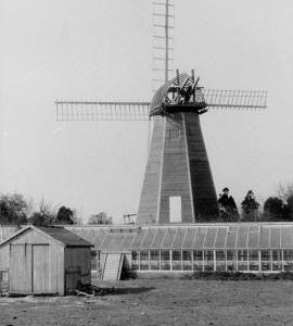 View of mill and glass houses, smock mill, West Kingsdown