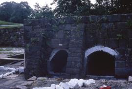 Cheddleton Flint Mill, Cheddleton - calcining kilns, with rail tracks just visible
