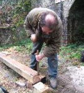 Mosty Lee Mill, Oulton - Millwright Adam Marriott trimming a new arm for the waterwheel