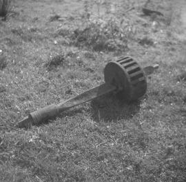 Longnor Mill, Lapley - stone nut, with its spindle, on ground
