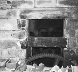 Longnor Mill, Heathylee - waterwheel (with the pitwheel on far side from woodworking shop)