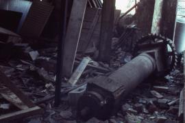 King's Bromley Flour Mill, King's Bromley - remains of machinery including upright shaft in the mill