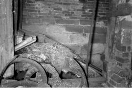 Bone mill, Penkridge - waterwheel, pinion off pitwheel and pulley