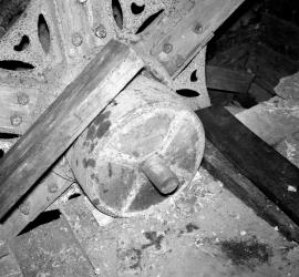 Wood Mill, Yoxall - outer gudgeon of the waterwheel (with bearing brass and support removed)