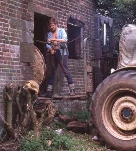 Weston Jones Mill, Weston Jones - millstones being removed from the mill for use at Avoncroft Museum
