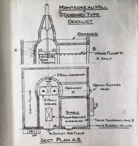 Cross section drawing (2/2) of "Standard" post mill at Montsoreau, Loire, France - part of Rex Wailes' notes on Berton Sails