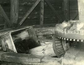 Archimedes screw, interior Clairmarais smock drainage mill, Pas de Calais, France