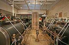 Carel steam engine showing flyweel rope grooves, Solway Mills, Silloth