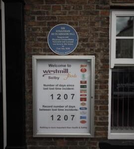 Notices outside reception, Ideal Flour Mill, Selby