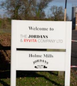 "Welcome to Jordans" sign, Holme Mills, Holme