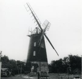 Tower mill, Over - exterior during restoration work on the cap