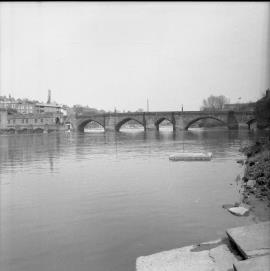 View of Dee Bridge and the remains of Dee Mills, Chester
