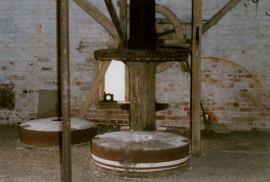 Dumbleton Mill, Dumbleton - the upright shaft, millstones and crown wheel