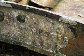 East Meon, Frogmore Mill, waterwheel marking "Gloucester"