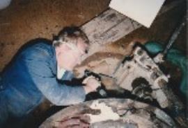 Shawford, Shawford Mill, HMG restoration, clearing accretion on turbine