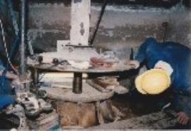 Shawford, Shawford Mill, HMG restoration, clearing accretion on turbine