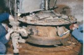 Shawford, Shawford Mill, HMG restoration, clearing accretion on turbine