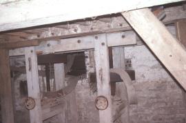 Corn mill, Bromfield - pulley and belt drives from turbine to millstone spindles