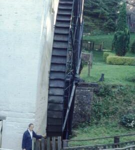 Daniels Mill, Eardington - downstream side of waterwheel, with Alan George.