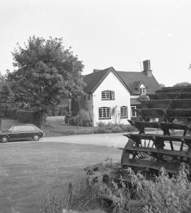 Wychbold Mill, Wychbold - waterwheel seen looking south, with mill house