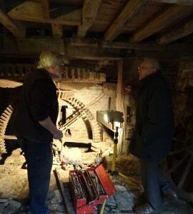 Wickhamford Mill, Wickhamford - William Waddilove (L) and John Poulter in meal floor of the mill
