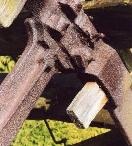 Wychbold Mill, Wychbold - detail of arm and shroud of waterwheel