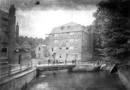 Victoria Mill, Dartford, downstream view with boys on bridge